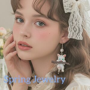 Playful White Cat Earrings with Pearl Accent